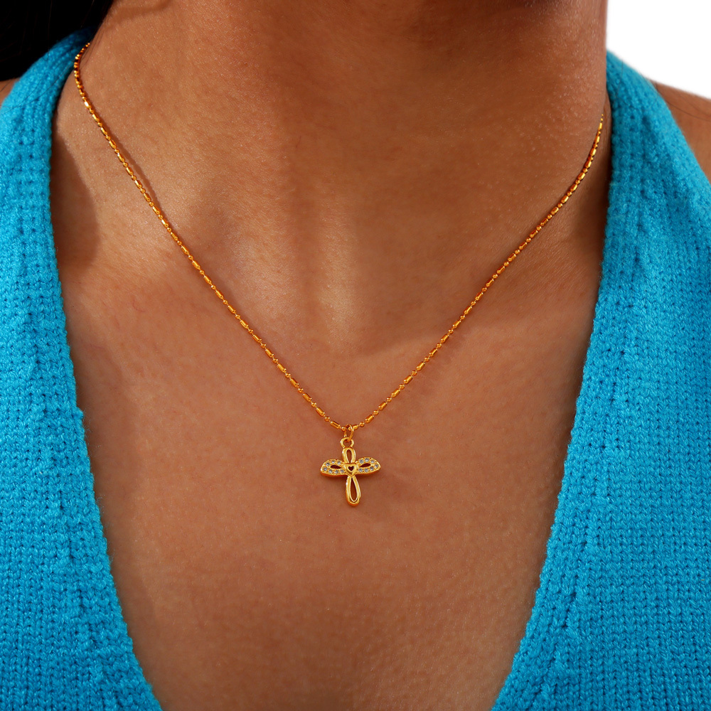 304 Stainless Steel Copper Moon Heart Shape Umbrella PVD Coated Rhinestones Real Gold Plated Elegant Simple Style Classic Style Waterproof Non Tarnish Plating Inlay White Gold Pendant Necklace