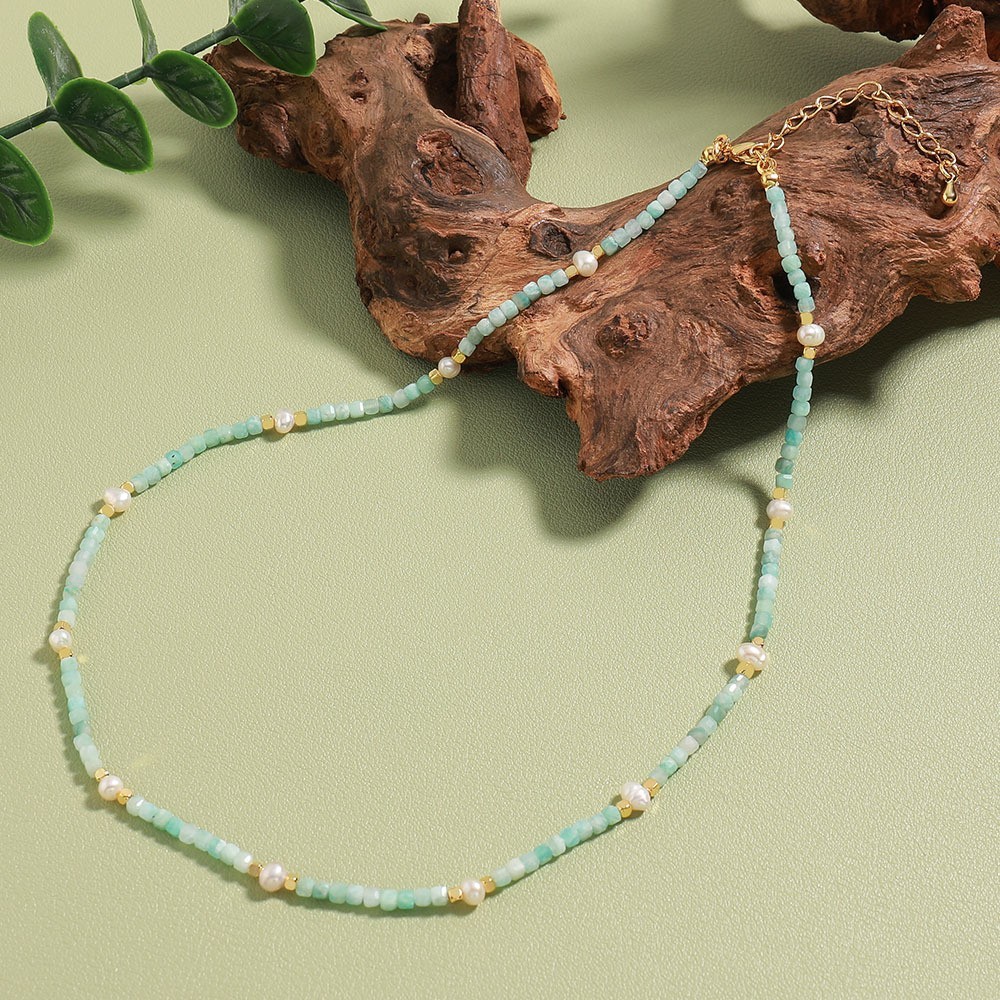 Bohemian Modern Style Classic Style Geometric 18K Gold Plated Natural Stone Freshwater Pearl Copper Wholesale Necklace
