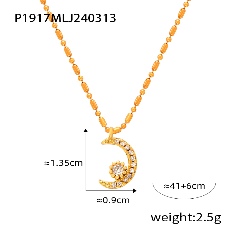 304 Stainless Steel Copper Moon Heart Shape Umbrella PVD Coated Rhinestones Real Gold Plated Elegant Simple Style Classic Style Waterproof Non Tarnish Plating Inlay White Gold Pendant Necklace