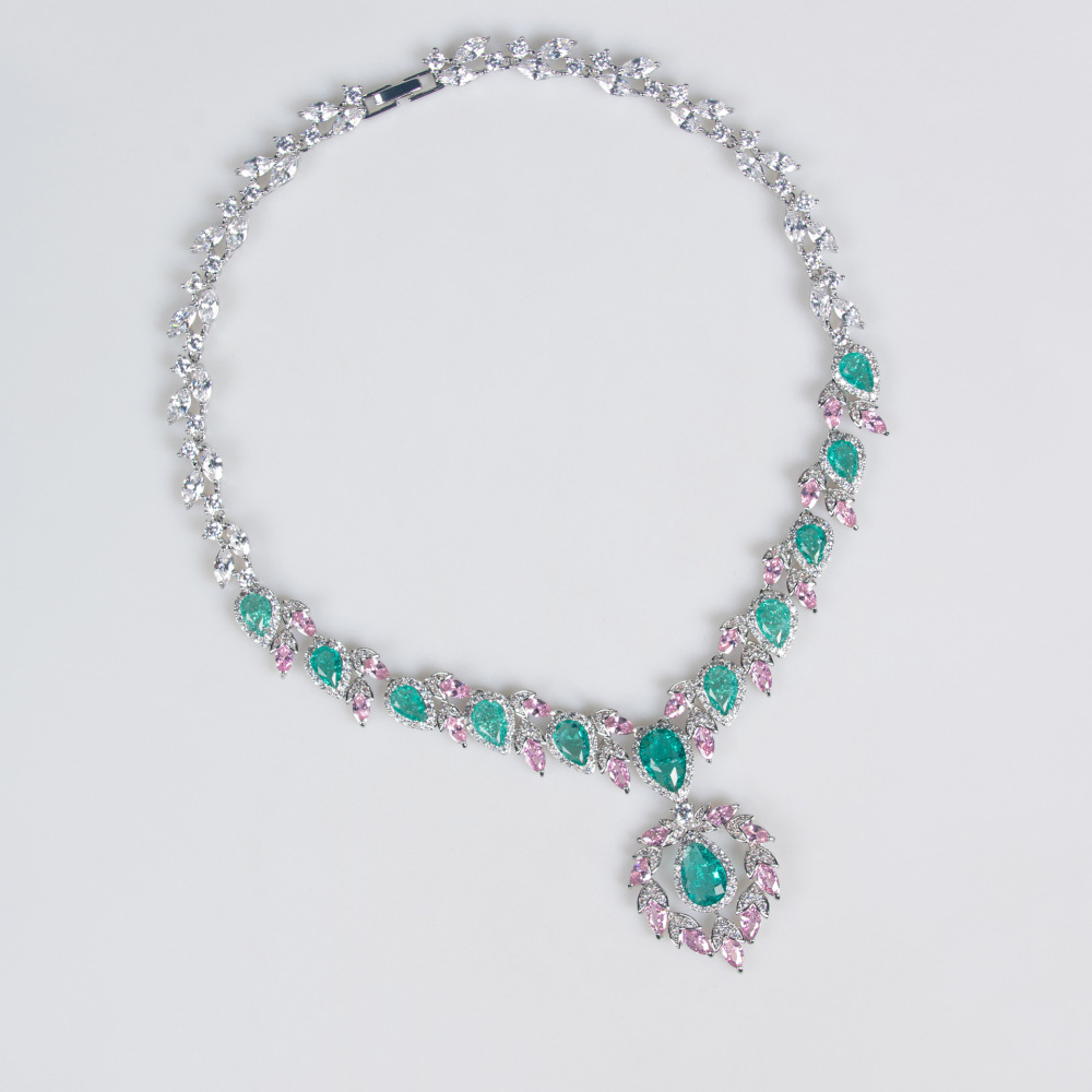 Bride Dress Jewelry Set Zircon Waterdrop Embedded Multicolor Middle East Accessories Necklace Earrings Jewelry Luxury Style