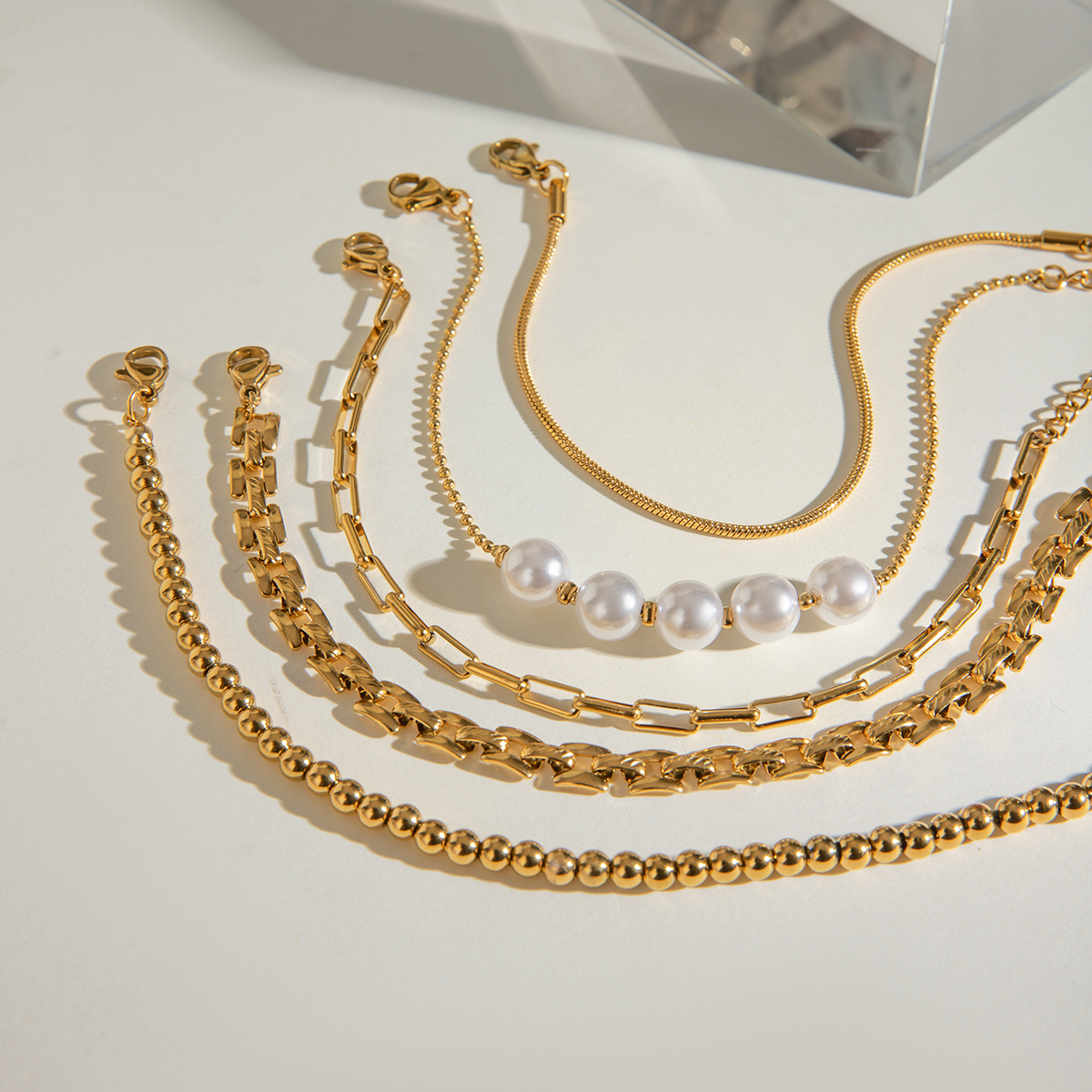 Simple Style Classic Style Solid Color 304 Stainless Steel 18K Gold Plated Cuban Link Chain Curb Chain Ball Chain Twisted Rope Chain Bracelets In Bulk