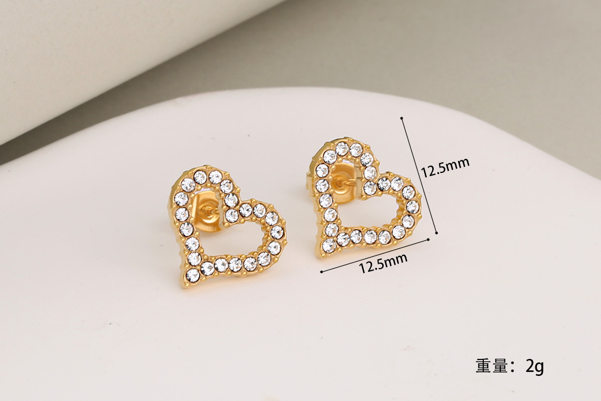 Stainless Steel Full Drill Jewelry Set Cross Circle Heart Shaped Vacuum Plating 18K Gold Dipped Water Diamond Accessories