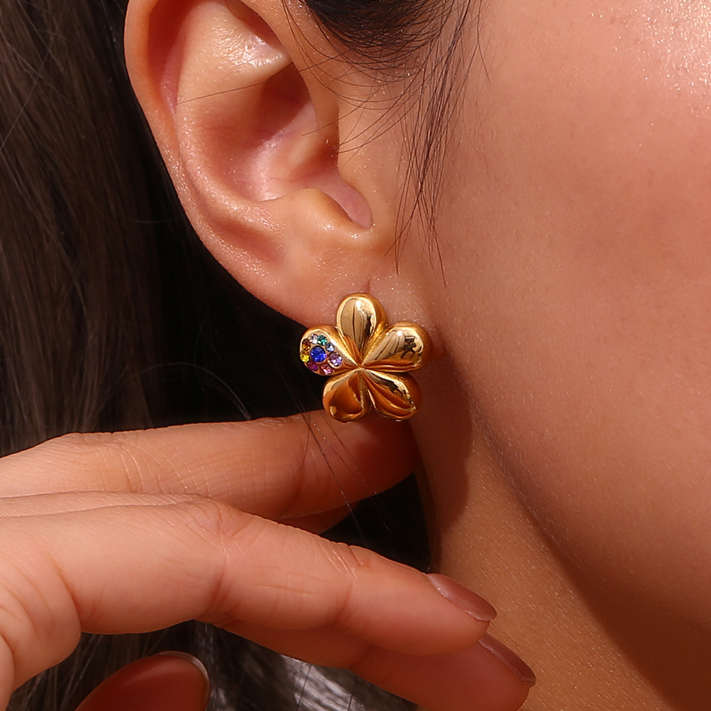 PVD Coated Real Gold Plated Color Block Stainless Steel Titanium Steel Classic Style Waterproof Non Tarnish Rings Earrings