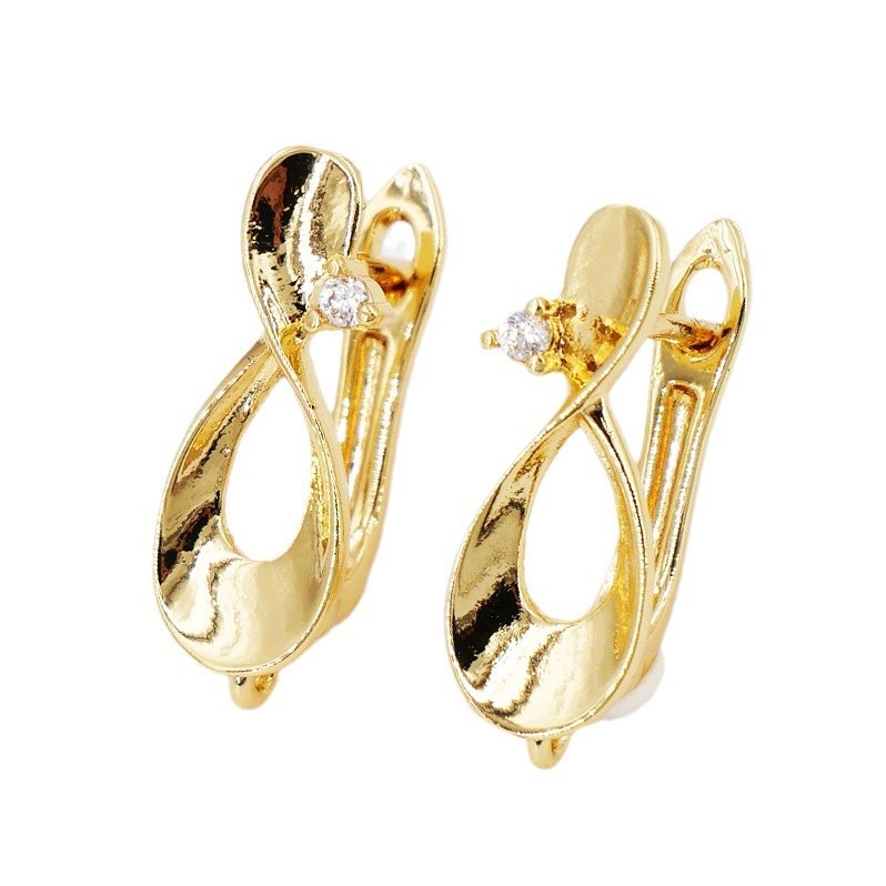 Bright Copper Earrings Plated With Genuine 18K Gold Micro-Set Zirconia Smooth Surface Ear Clips DIY Earring Jewelry Accessories