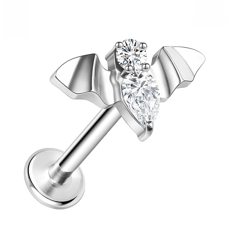 Titanium Alloy Bat Earrings Inlaid With 5A Grade Zirconia Gemstone Unisex Body Piercing Jewelry Fashion Animal Pattern Accessories
