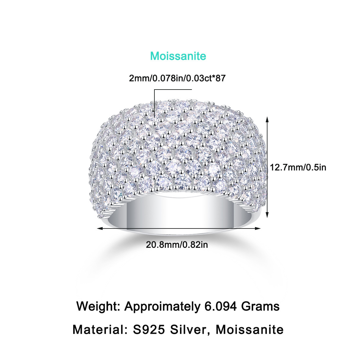 925 Sterling Silver Moissanite Geometric Rings GRA Certificate