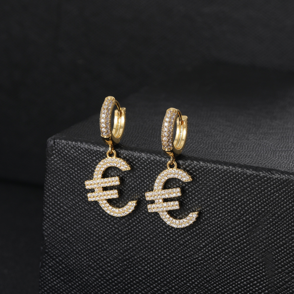 Simple Euro Symbol Earrings Fashionable Hip Hop Letter Studs For Men And Women Retro Stylish Jewelry Accessories