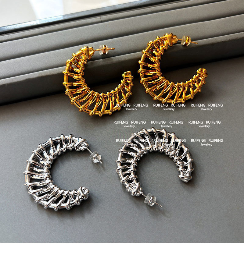 Exaggerated Geometric Weave Metal Silver Earrings Women Luxury Unique High-End Feelings Holiday Style French Vintage Design