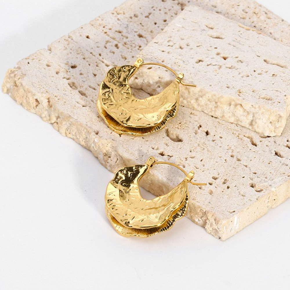Ins Style Oversized Leaf Pattern Pendant Earrings 18K Gold Plated Stainless Steel Personality Ear Jewelry