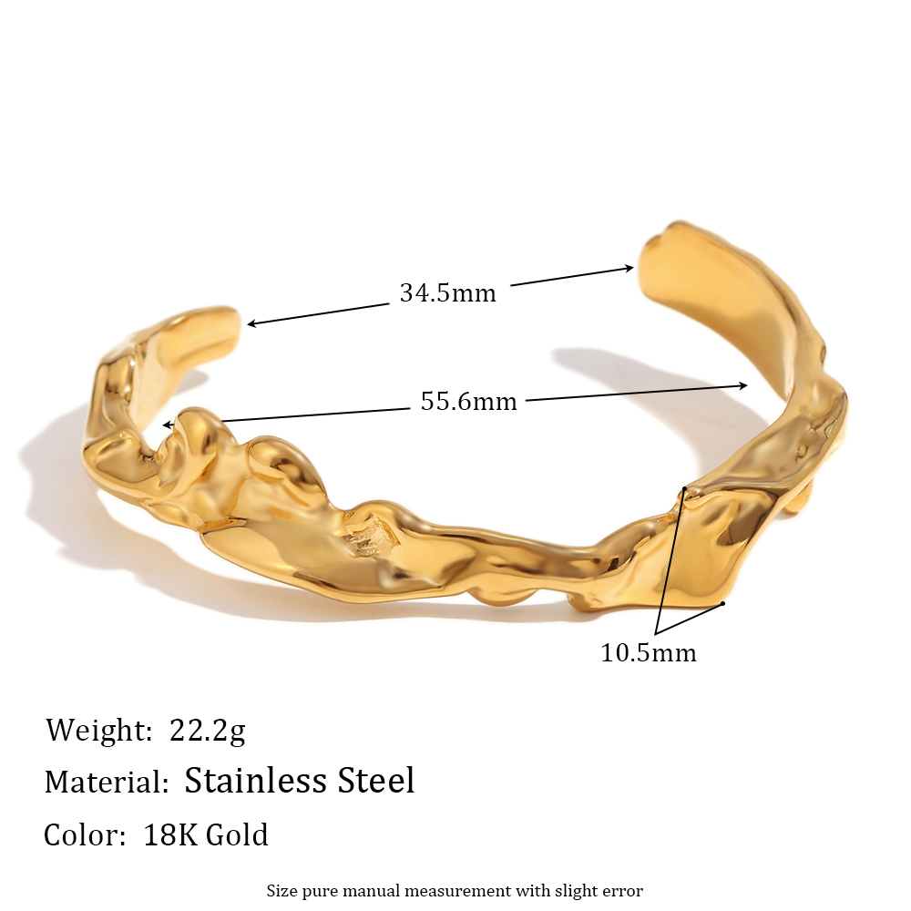 PVD Coated Real Gold Plated 18K Irregular Waves 304 Stainless Steel Basic Simple Style Classic Waterproof Non Tarnish Bangle