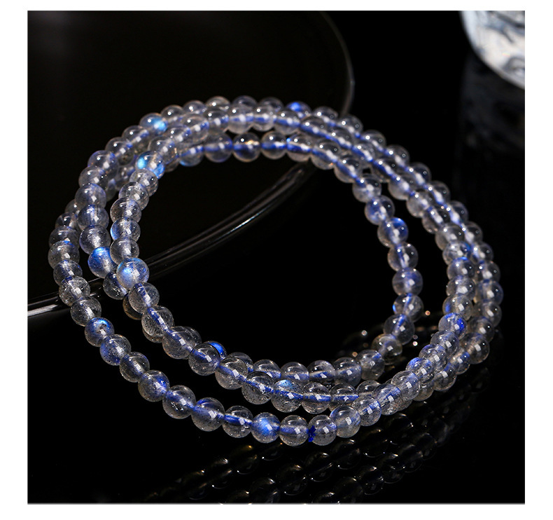 Fashion Multi-Circle Bracelet Natural Blue Light Round Bead Accessories Geometric Pattern Gray Moonstone Multifunctional Jewelry Hand Accessory Unisex