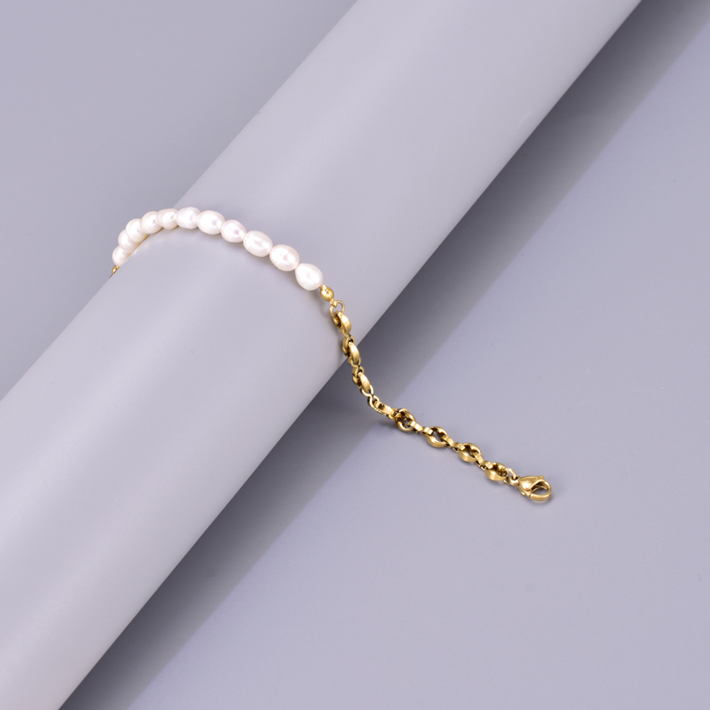 Women's 304 Stainless Steel Titanium Steel Vacuum Plating PVD Coated 18K Gold Plated Beaded Plating Pearl Freshwater Pearl Bracelets Necklace Imitation Pearl Jewelry
