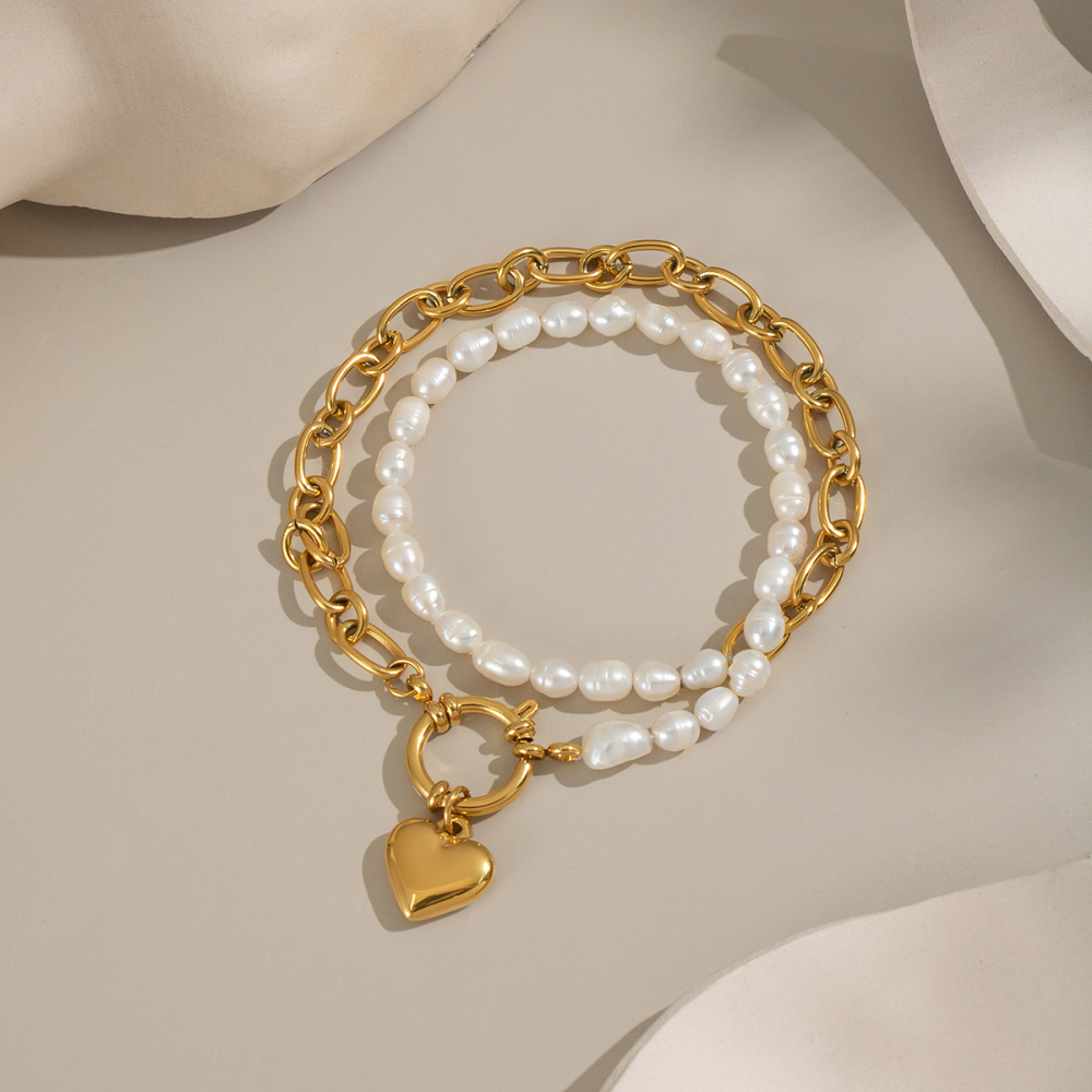 Elegant Stainless Steel Pearl Heart Necklace Non-Fading For Banquet High-End Jewelry Accessories Natural Freshwater Pearls