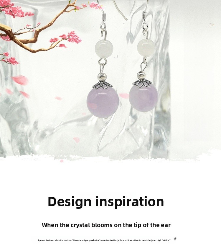 Natural Lavender Purple Jade Earrings Sweet Design New Chinese Style Retro Hanfu Earring Accessories S925 Silver Ear Pins