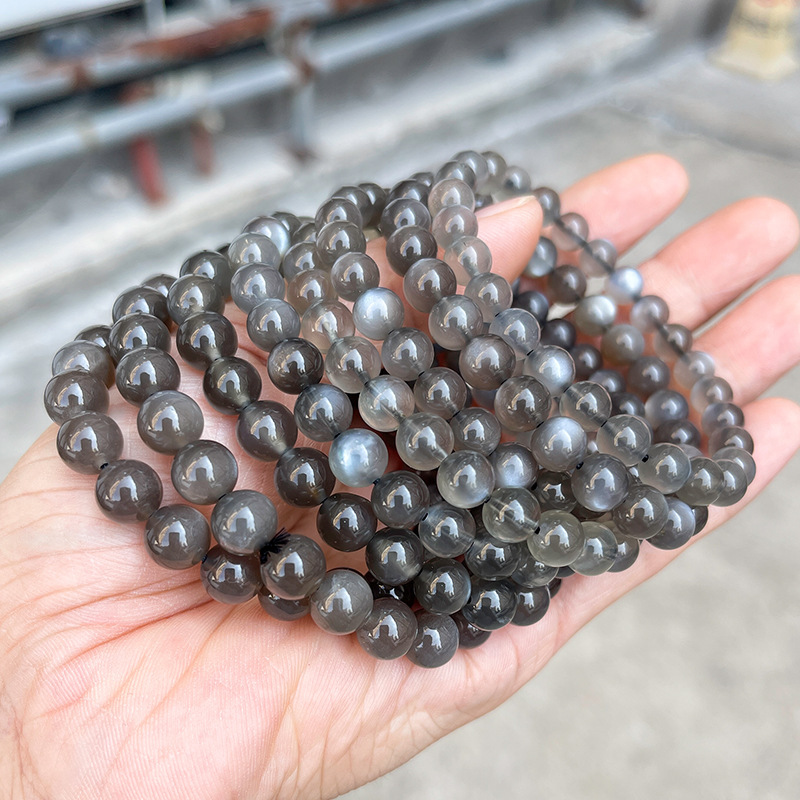 JD Jewelry 8A Natural Black Moonstone Bracelet Extended Fashion Simple Versatile Round Bead Classic Gift Bracelet