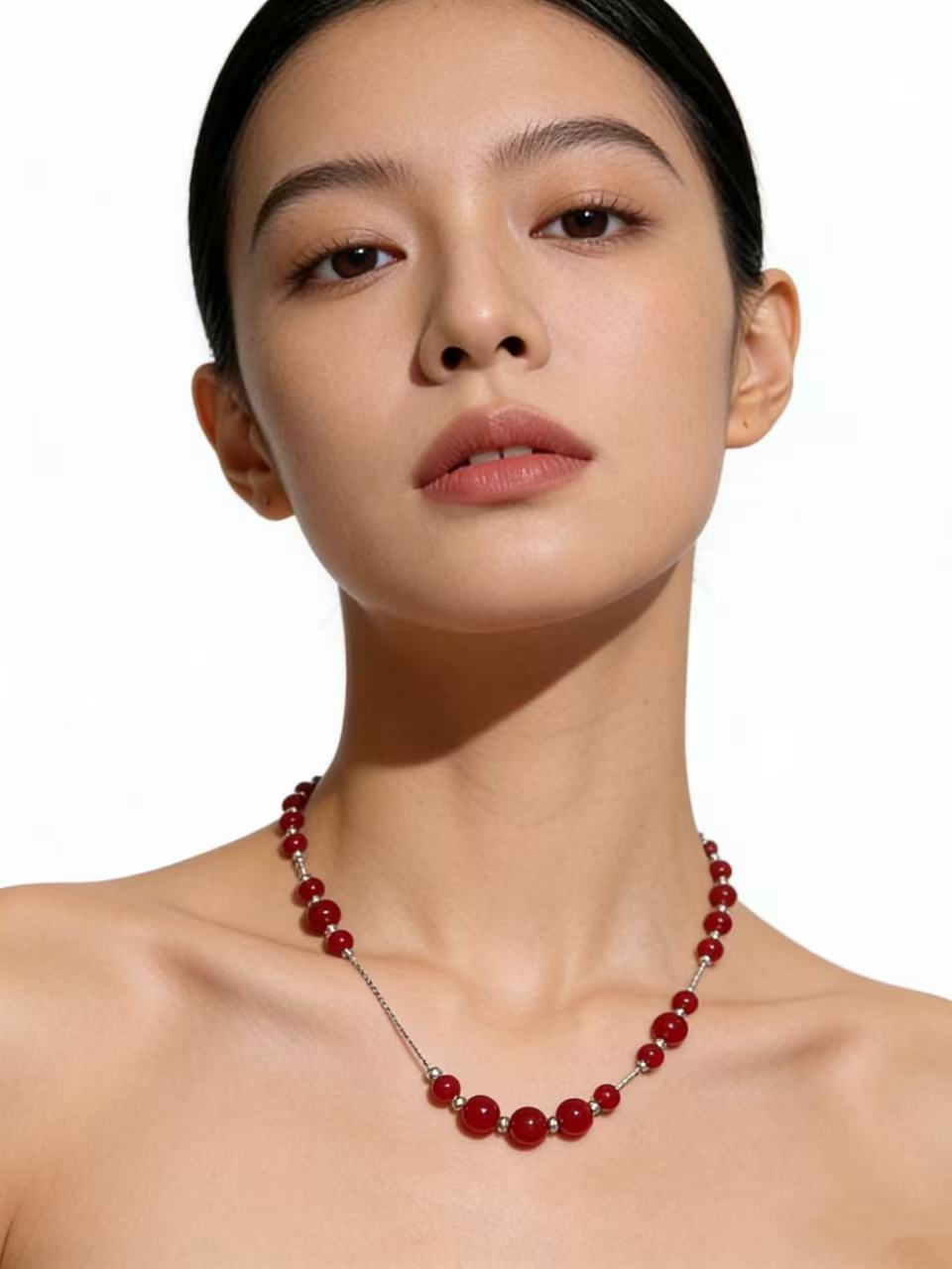 Red Agate Beaded Necklace For Women Short Clavicle Chain Design Jewelry Accessories Rose Gold Plated