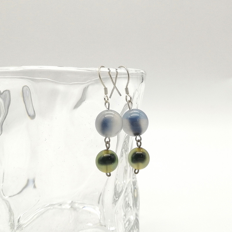 Natural Agate Drop Earrings Women's Unique Design Elegant Hanfu Accessories S925 Silver Geometric Pattern Simple Style