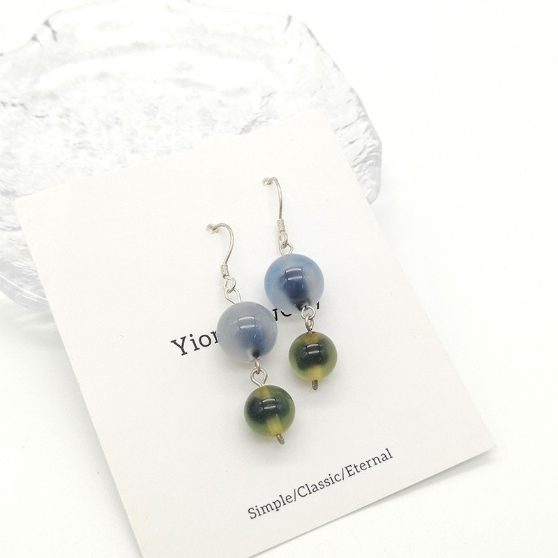 Natural Agate Drop Earrings Women's Unique Design Elegant Hanfu Accessories S925 Silver Geometric Pattern Simple Style