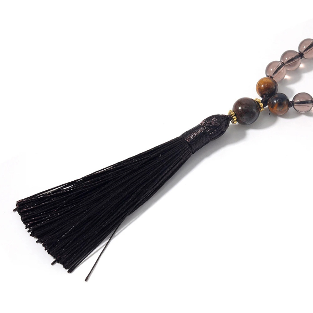Hot Selling 108 Tiger Eye Tea Crystal Bracelet Men's Mala Rosary Handmade Beaded Woolen Chain Jewelry