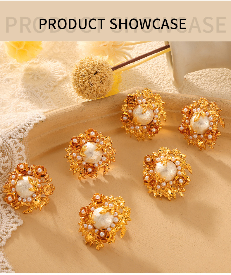 1 Pair Elegant Classical Retro Round Flower Inlay Copper Artificial Pearls Freshwater Pearl 18K Gold Plated Ear Studs
