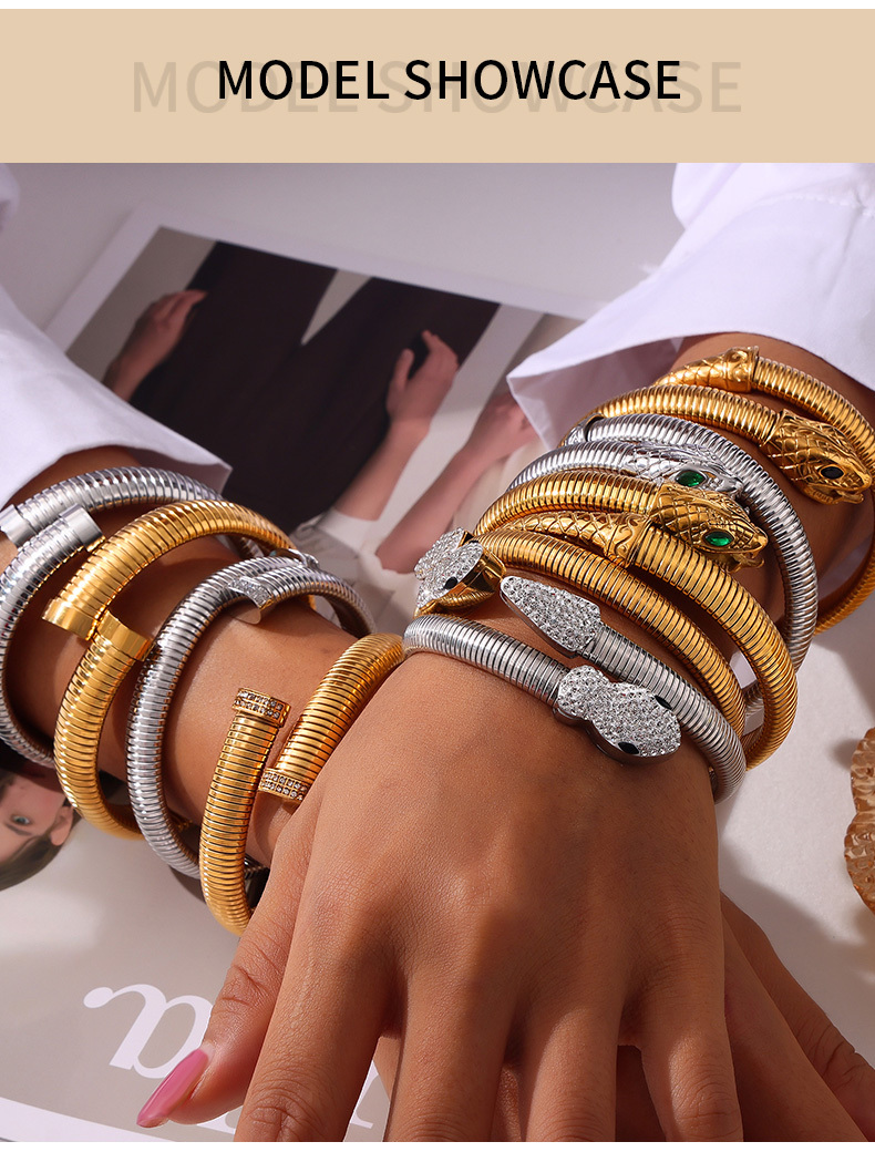 PVD Coated Real Gold Plated 18K Gold Snake 304 Stainless Steel Casual Modern Style Classic Style Waterproof Non Tarnish 304 Stainless Steel Bangle
