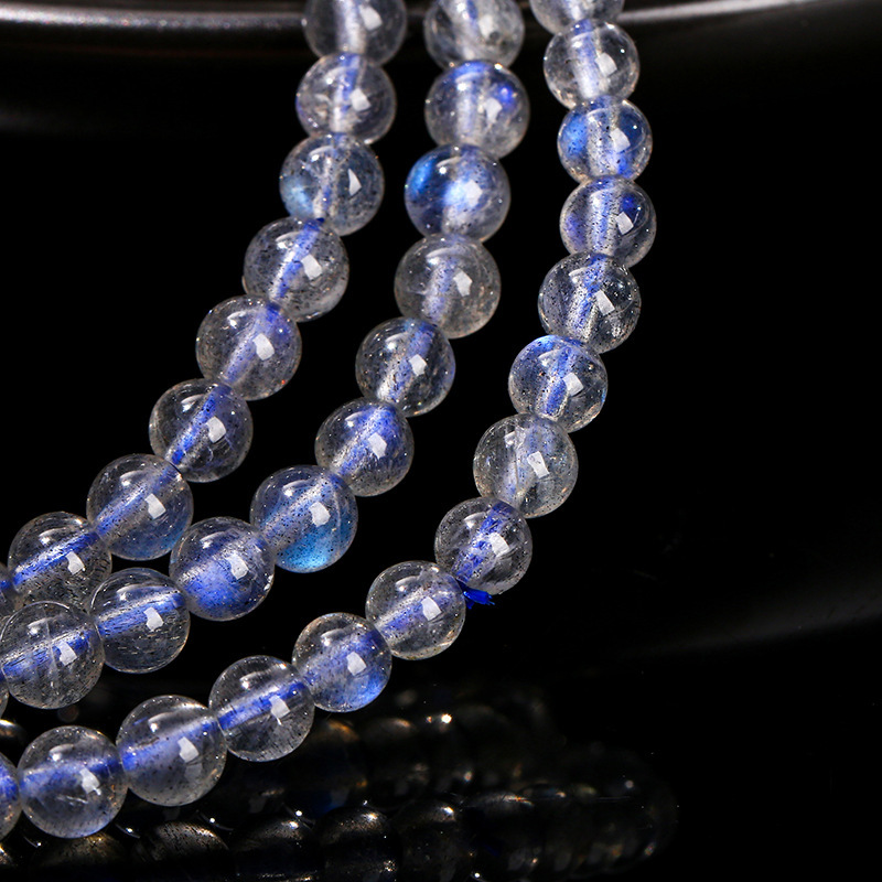 Fashion Multi-Circle Bracelet Natural Blue Light Round Bead Accessories Geometric Pattern Gray Moonstone Multifunctional Jewelry Hand Accessory Unisex
