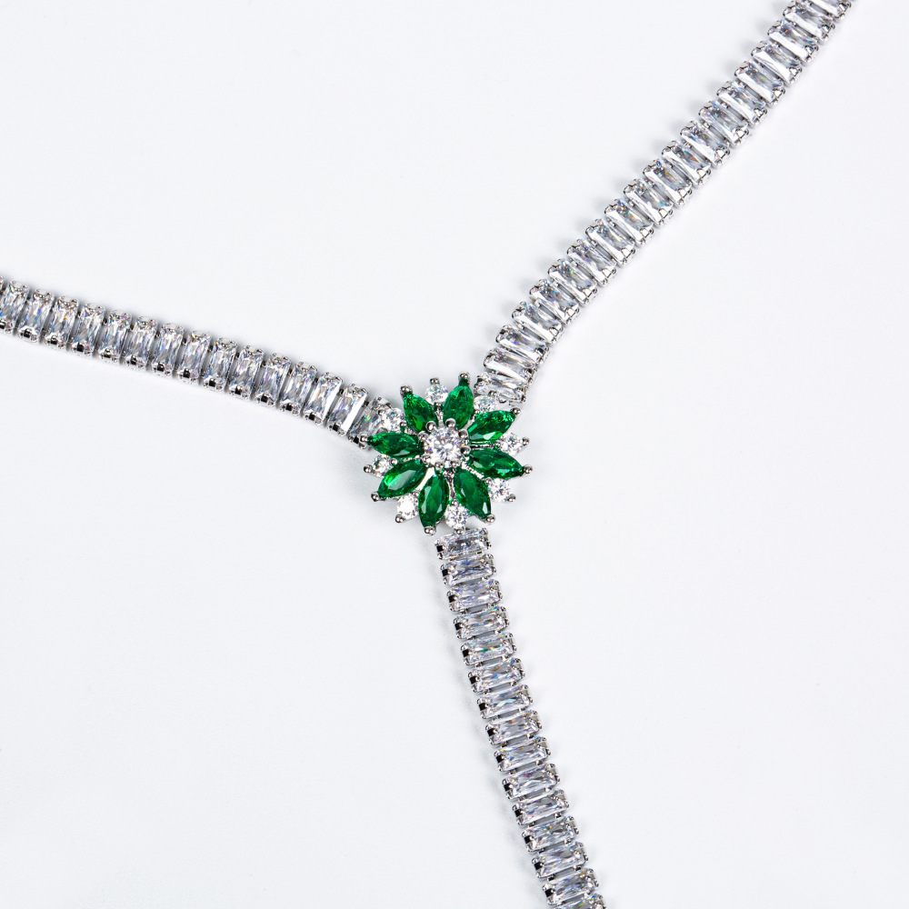 Glimmering Camellia Flower Gem Necklace Earrings Bracelet Ring Evening Gown Accessories Clavicle Chain Floral Ear Studs Jewelry Set