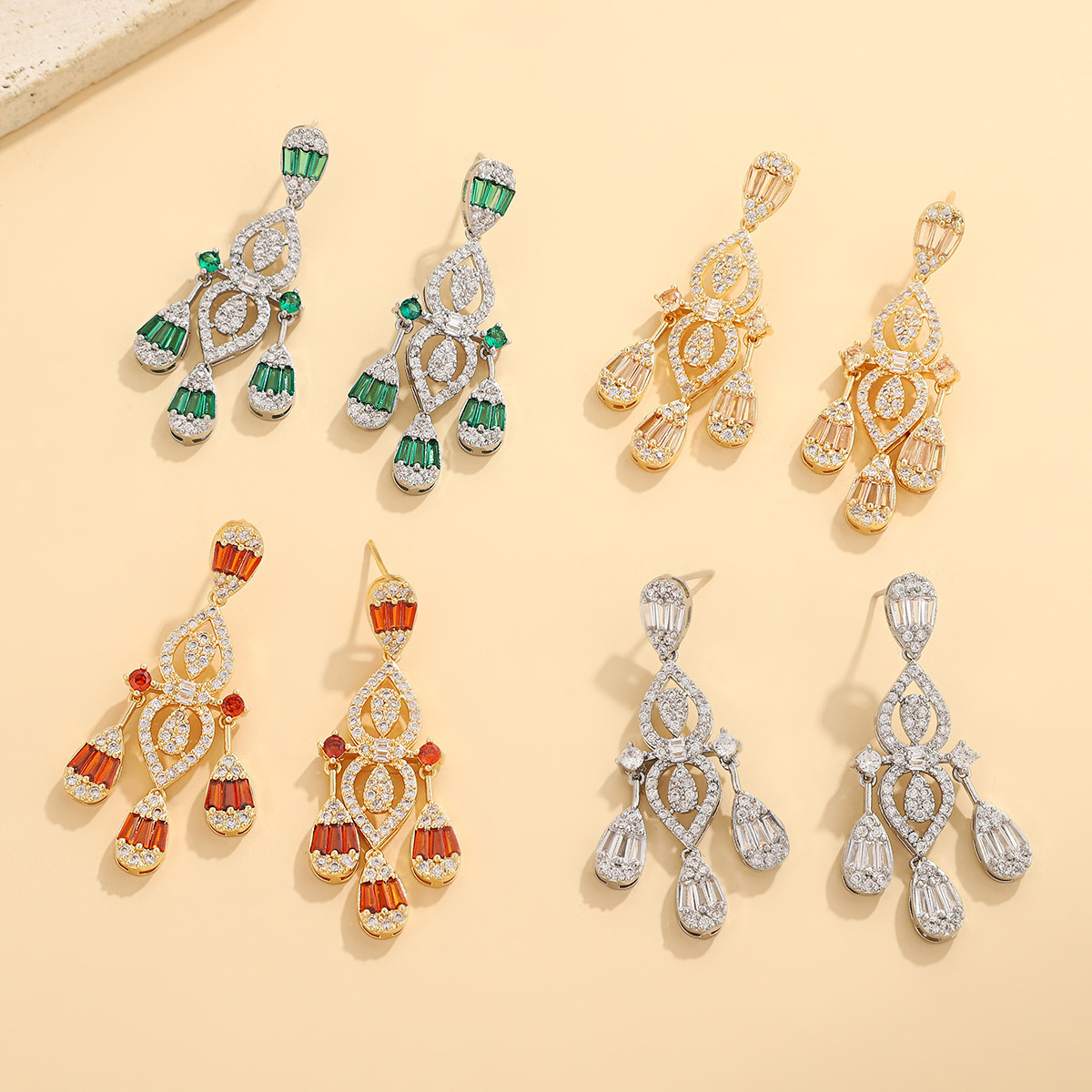 Vintage Earrings Women's High-end Sense Copper Zirconium Earrings Dinner Dress High-end Accessories  Light Luxury Jewelry Wholesale