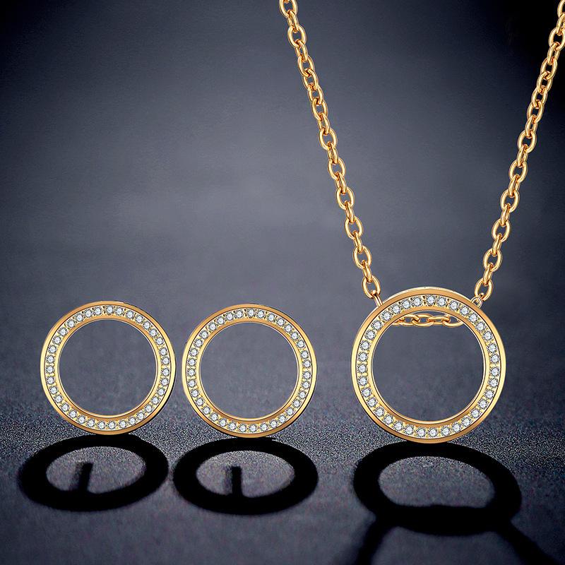 Round Copper Classic Style Earrings Necklace
