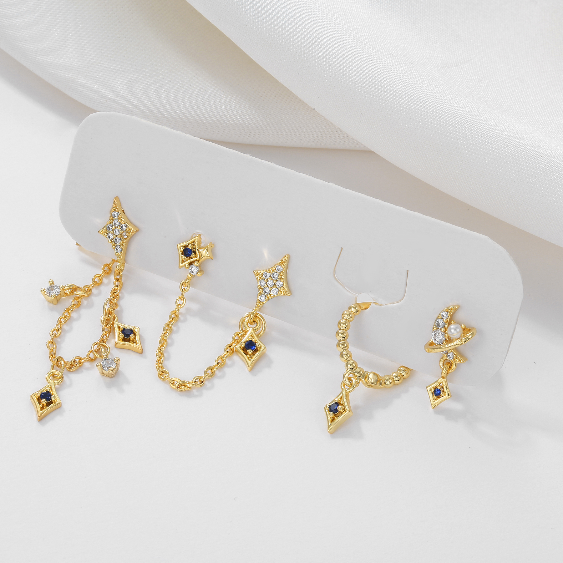 1 Set Sweet Classic Style Geometric Inlay Brass Zircon 18K Gold Plated Ear Cuffs
