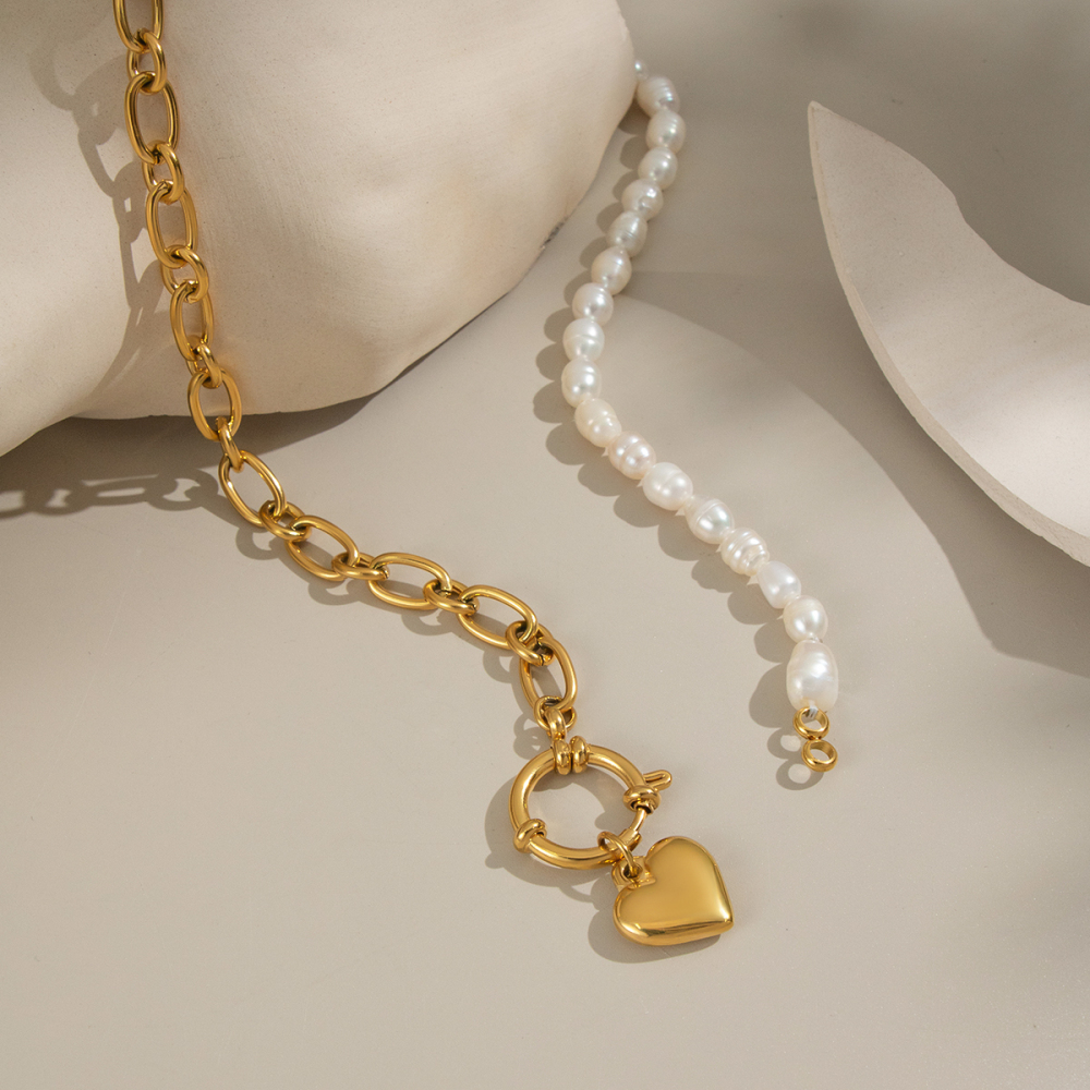 Elegant Stainless Steel Pearl Heart Necklace Non-Fading For Banquet High-End Jewelry Accessories Natural Freshwater Pearls
