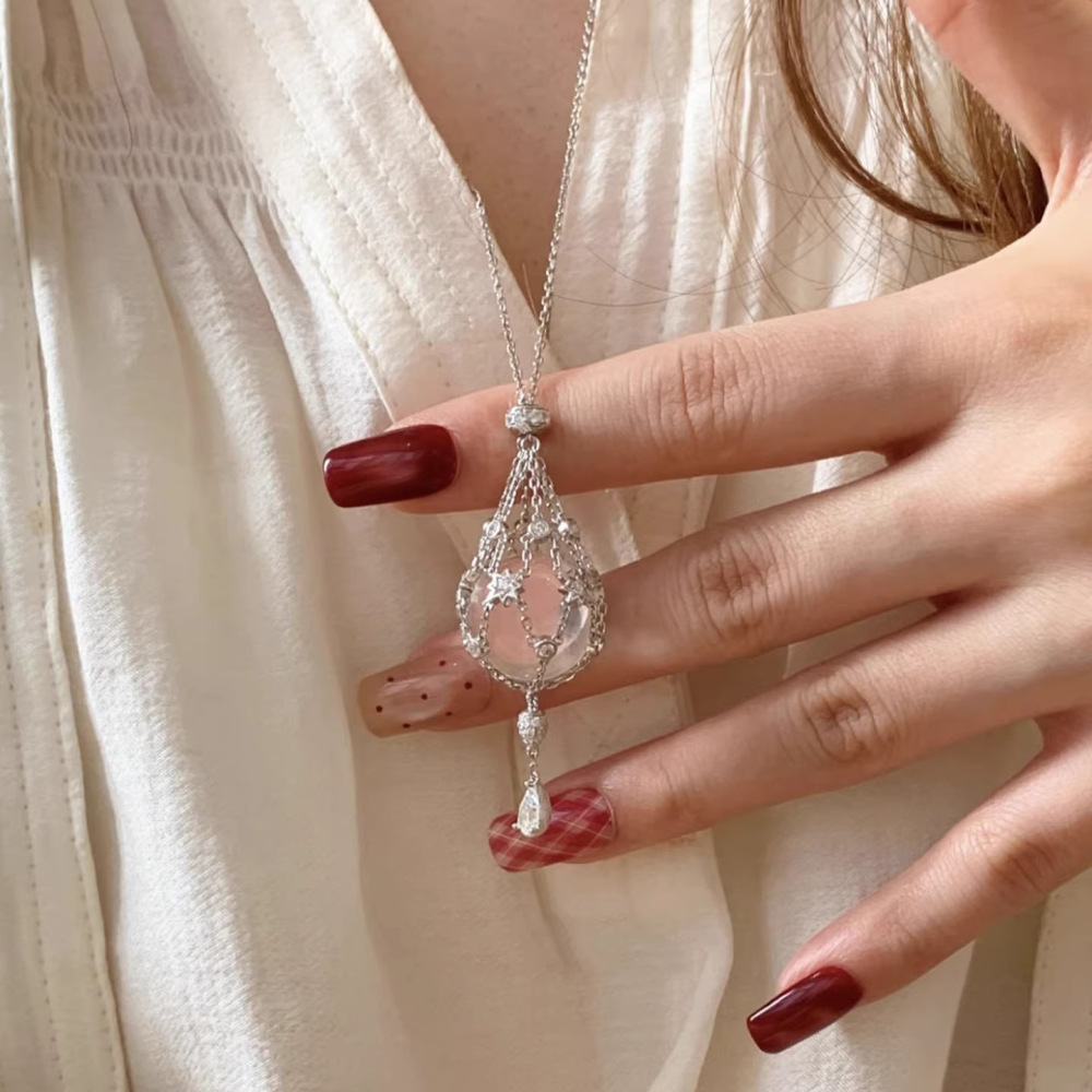 White Crystal Starburst Mesh Pendant Adjustable Necklace Women's Accessories Geometric Copper Material