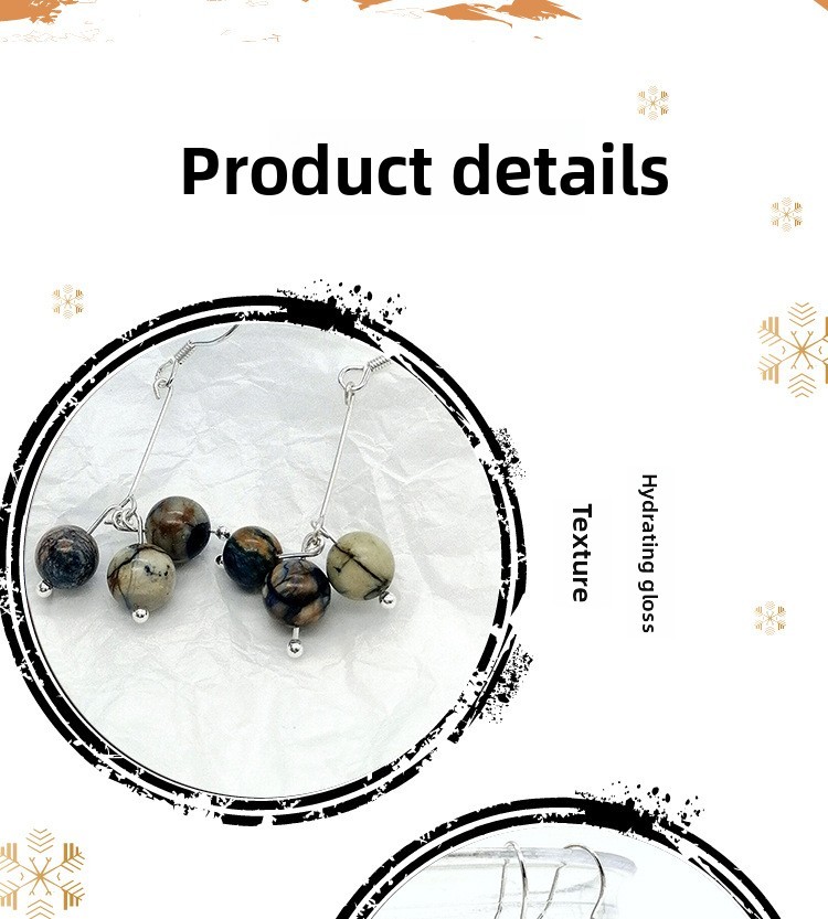 Natural Blue Copper Mine Earrings Women's S925 Silver Ear Needles INS Personality Trendy Three Lives Stone Ear Jewelry Hanfu Accessories