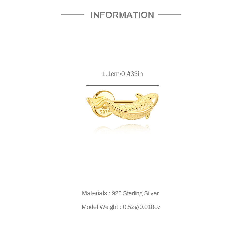 S925 Sterling Silver Geometric Diamond Koi Animal Flat Head Threaded Piercing Ear Bone Nail  Hot Selling Classic Ear Jewelry