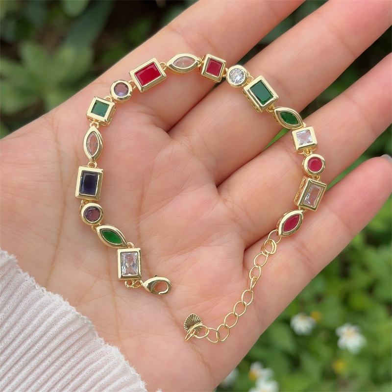 Wholesale Jewelry Classic Style Geometric Copper Zircon 18K Gold Plated Bracelets Necklace Jewelry Set Italian Charm & Links