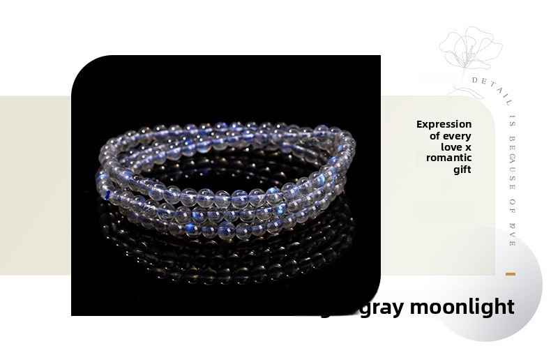Fashion Multi-Circle Bracelet Natural Blue Light Round Bead Accessories Geometric Pattern Gray Moonstone Multifunctional Jewelry Hand Accessory Unisex