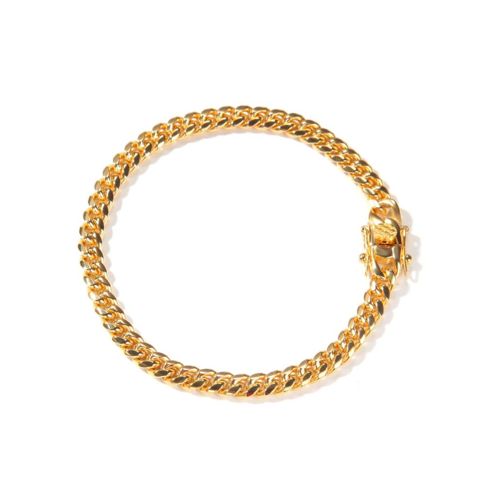 Fashion European And American Hip-Hop Gold-Plated Titanium Steel 6mm Cuban Necklace Men's 316L Stainless Steel Vacuum Electroplated Solid Color Bracelet Fashion Accessories Jewelry