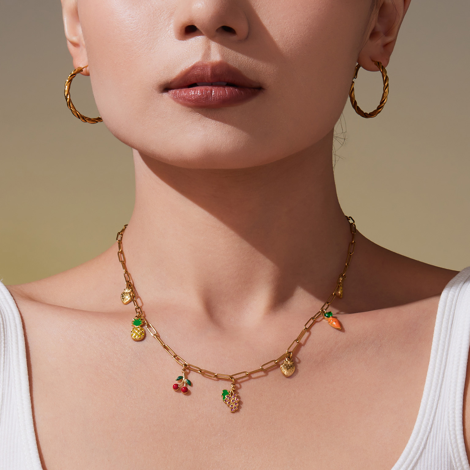 Stainless Steel DIY Multi-Accessory Fruit Pendant Necklace Bracelet Anklet Grape European And American Fashion Versatile Ins Jewelry Set