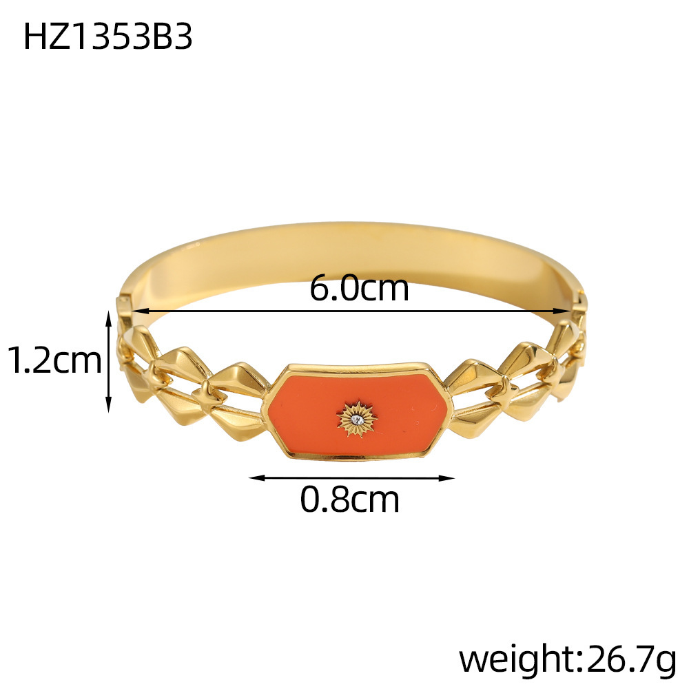 New Stylish  Green Diamond Embedded Square Bracelet Fashionable Stainless Steel Jewelry Accessory