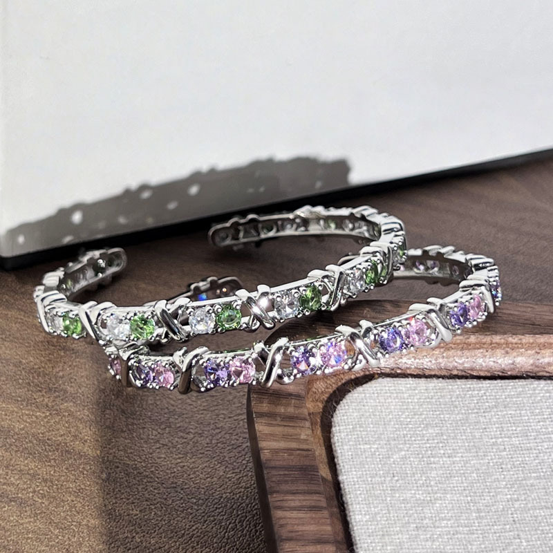 New Style Exquisite Colored Diamond Zircon Inlaid Cross Bracelet For Women Niche Design Genderless Style Versatile Light Luxury Bracelet