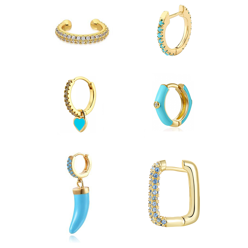 Luxury Zircon Earring Set Tiktok   Ins Style Round And Heart Shaped Gold Plated Copper Jewelry Accessories