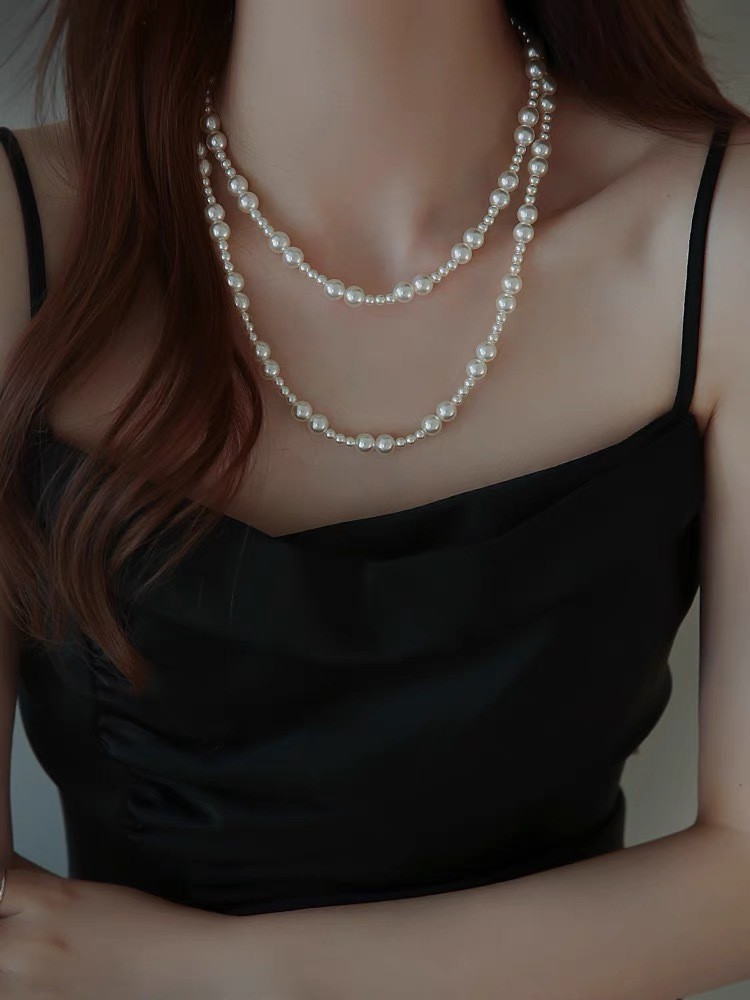 S925 Sterling Silver OT Clasp Pearl Graduated Long Sweater Chain Women Fashion Luxury Internet Celebrity Beaded Necklace