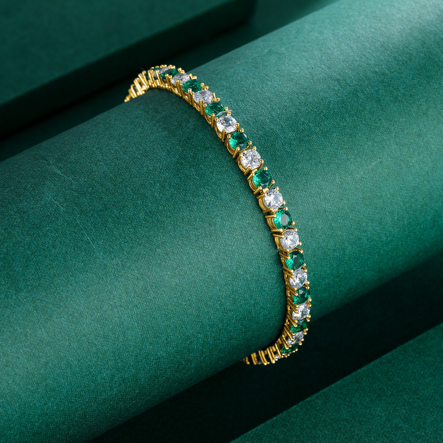 Gold Plated Copper Bracelet 4mm Round Solid Color Classic Zircon Tennis Clasp Lucky Charm Couple Bracelet Fashion Trendy Factory Direct Sale