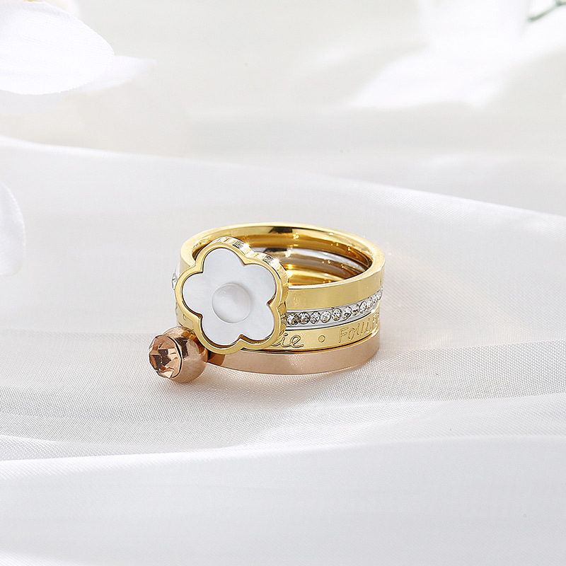 304 Stainless Steel Flower PVD Coated 18K Real Gold Plated Simple Style Classic Style Waterproof Non Tarnish Patchwork Plating Rings