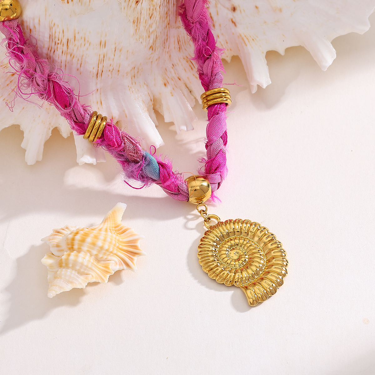 Casual Elegant Classical Starfish Snails Shell 18K Gold Plated Vacuum Plating 304 Stainless Steel Bandana Polyester Silk Scarf Cord Cloth Strip Lobster Trigger Clasp Closure Pendant Necklaces Wholesale