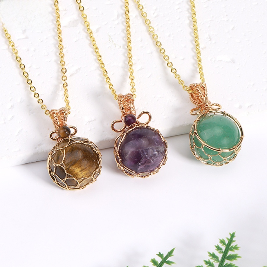 Natural Semi-precious Stone Crystal Necklace Set Fashion Geometric Pattern Pendant Jewelry Retro Style CSJA Jewelry Accessories