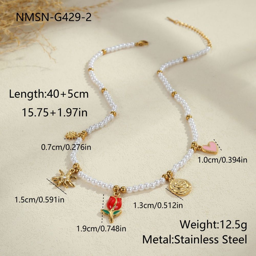 Fashionable Versatile Heart Shaped Necklace With Small Beads Luxury Feelings Jewelry Accessories For Women Geometric Pattern Stainless Steel