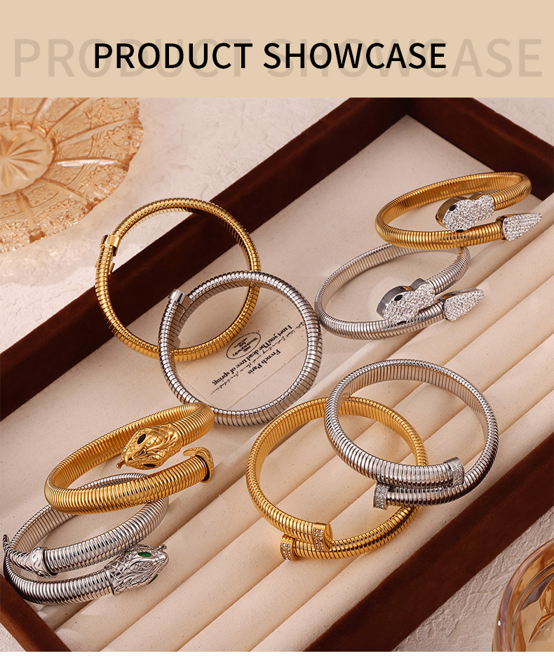 PVD Coated Real Gold Plated 18K Gold Snake 304 Stainless Steel Casual Modern Style Classic Style Waterproof Non Tarnish 304 Stainless Steel Bangle