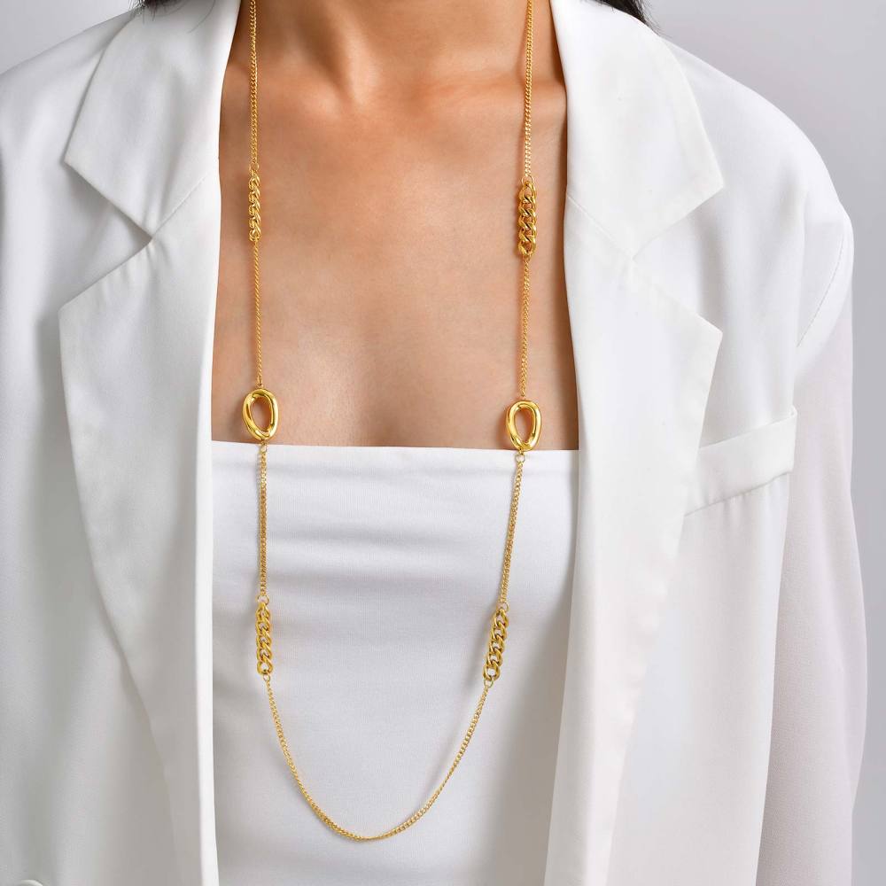 Stainless Steel Geometric Design Necklace Multi-style Women's High-end Jewelry Accessories Colorful Beads Irregular Shape Stackable