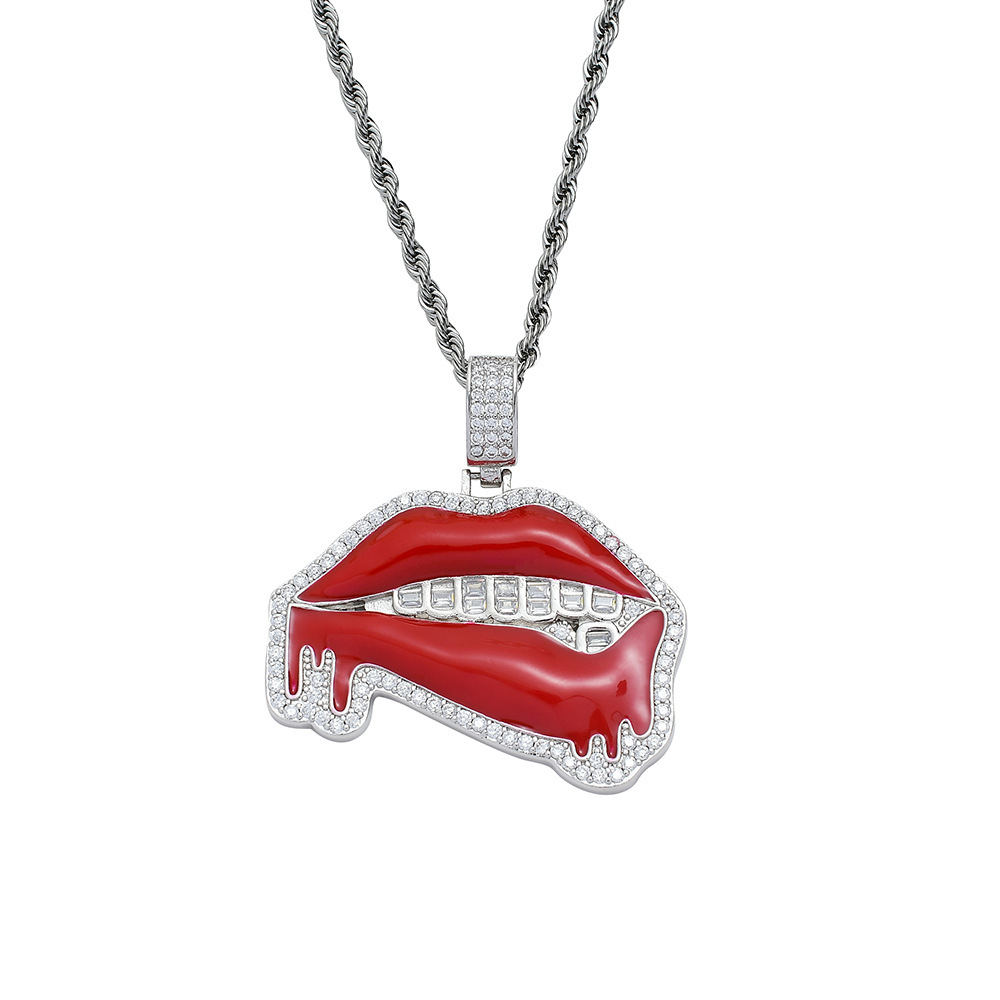 Big Red Lip Pendant Hip Hop Nightclub Dominant Wild Rap Accessories Red Lip Saliva Mouth Pendant Geometric Pattern Copper